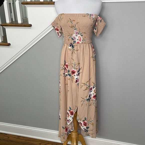 Boho Beach Hut Strapless Floral Print Lightweight High-Low Coverup Dress - Picture 2 of 6